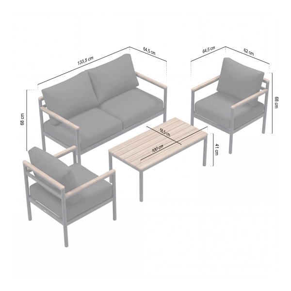 Set de lounge din aluminiu BELLANTI Bucine 3 persoane + măsuță | Antracit | Teak