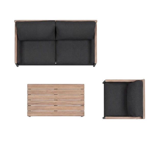 Set de lounge din aluminiu BELLANTI Bucine 3 persoane + măsuță | Antracit | Teak