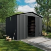 Magazie metalică pentru unelte NORDVIC Magni 283x189 cm + uși glisante 182 cm, galvanizată, acoperiș în două ape, ventilație, Cold Grey