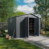 Căsuță metalică pentru unelte NORDVIC Thor 283x189 cm - uși batante, galvanizată, acoperiș în două ape, ventilație, Light Grey