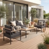 Set de relaxare din aluminiu BELLANTI Bucine pentru 4 persoane + măsuță | Negru | Teak
