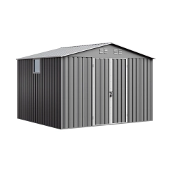 Magazie metalică pentru unelte NORDVIC Thor 283x251 cm - uși batante, Galvanizată, Acoperiș în două ape, Ventilație, Light Grey