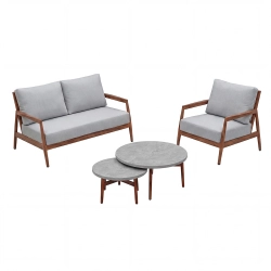 Set de relaxare din aluminiu BELLANTI Prato pentru 3 persoane + măsuță | Gri | Teak