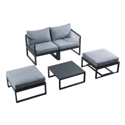 Set de relaxare din aluminiu BELLANTI Arezzo pentru 4 persoane + măsuță | Gri | Negru
