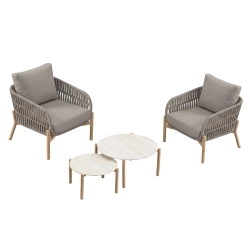 Set de relaxare din aluminiu BELLANTI Carrara pentru 2 persoane + 2 x măsuță | Bej închis