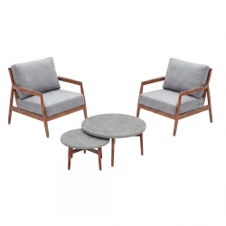 Set de relaxare din aluminiu BELLANTI Prato pentru 2 persoane + măsuță | Gri | Teak