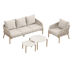 Set de relaxare din aluminiu BELLANTI Carrara pentru 4 persoane + 2 x măsuță | Bej