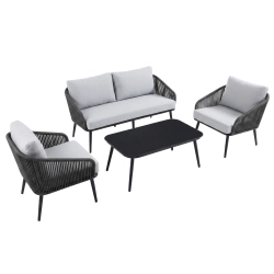 Set de relaxare din aluminiu BELLANTI Livorno pentru 4 persoane + măsuță | Gri | Negru