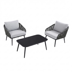 Set de relaxare din aluminiu BELLANTI Livorno 2 persoane + măsuță, Gri și Negru