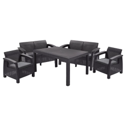 Set de mobilier de grădină Corfu Fiesta pentru 6 persoane – 2 fotolii, 2 canapele și masă mare - ratan sintetic - grafit, KETER