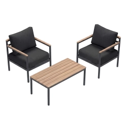 Set de relaxare din aluminiu BELLANTI Bucine 2 persoane + măsuță | Negru | Tec