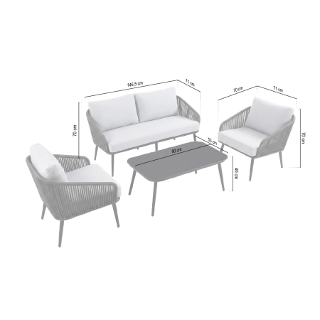 Set de relaxare din aluminiu BELLANTI Livorno 2 persoane + măsuță, Gri și Negru