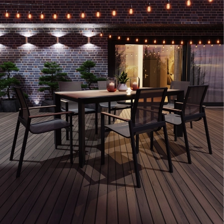 Masă pentru setul de dining de grădină BELLANTI Verona Luna | Dark Grey – masă din aluminiu cu blat din teak