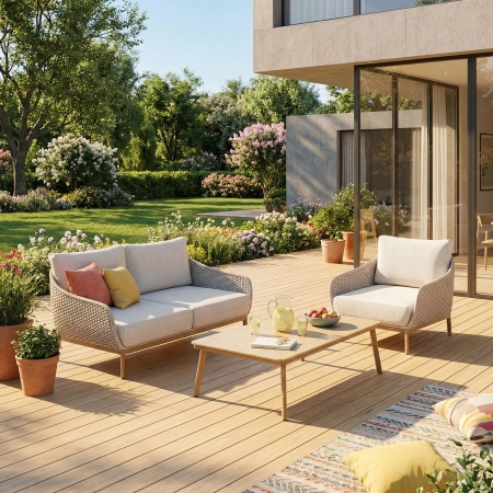 Set de relaxare din aluminiu BELLANTI Pienza pentru 3 persoane + măsuță | Bej
