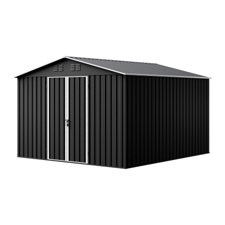 Magazie metalică pentru unelte NORDVIC Thor 283x313 cm - uși batante, galvanizată, acoperiș în două ape, ventilație, Cold Grey