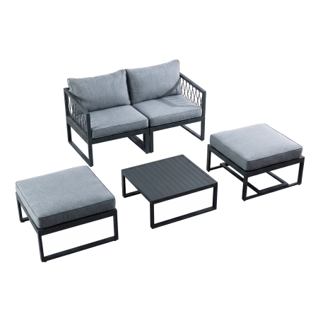 Set de relaxare din aluminiu BELLANTI Arezzo pentru 4 persoane + măsuță | Gri | Negru