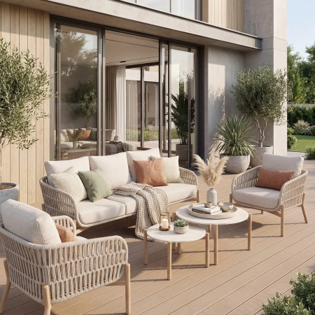 Set de relaxare din aluminiu BELLANTI Carrara pentru 5 persoane + 2 x măsuță | Bej