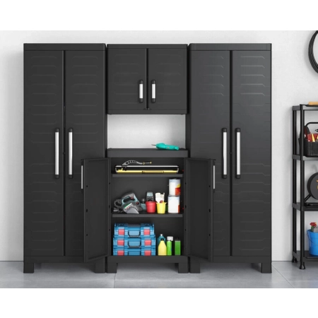 Dulap de garaj multifuncțional înalt 182 cm cu compartiment DETROIT Utility negru, KETER