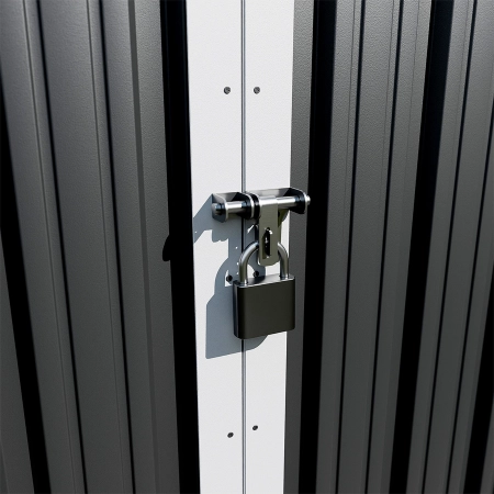 Magazie metalică pentru unelte NORDVIC Thor 283x189 cm - uși batante, Zincată, Acoperiș în două ape, Ventilație, Cold Grey