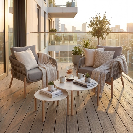 Set de relaxare din aluminiu BELLANTI Carrara pentru 2 persoane + 2 x măsuță | Bej închis