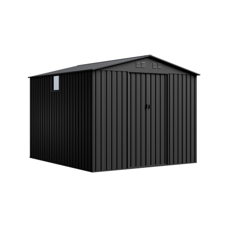Magazie metalică pentru unelte NORDVIC Magni 283x313 cm + uși glisante 182 cm, Galvanizată, Acoperiș în două ape, Ventilație, Cold Grey