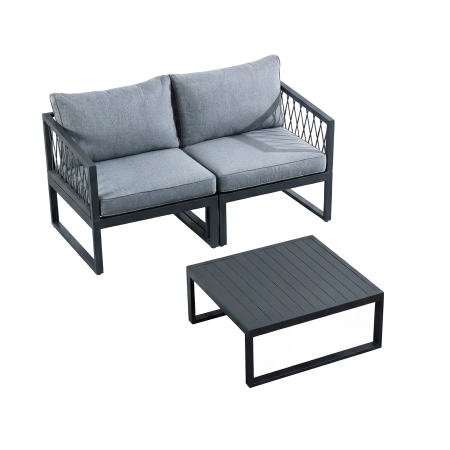 Set de relaxare din aluminiu BELLANTI Arezzo pentru 2 persoane + măsuță | Gri | Negru