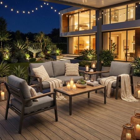 Set de relaxare din aluminiu BELLANTI Certaldo pentru 4 persoane + măsuță | Antracit | Gri | Teak