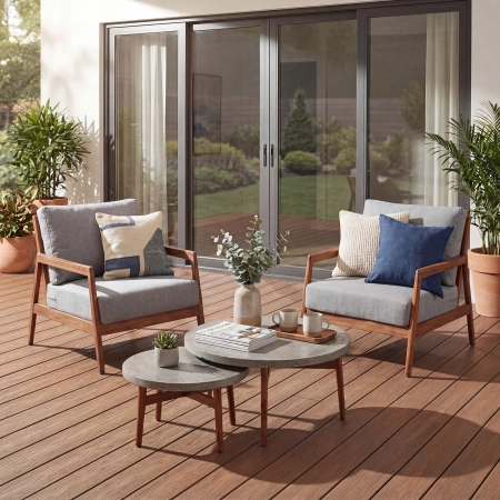 Set de relaxare din aluminiu BELLANTI Prato pentru 2 persoane + măsuță | Gri | Teak