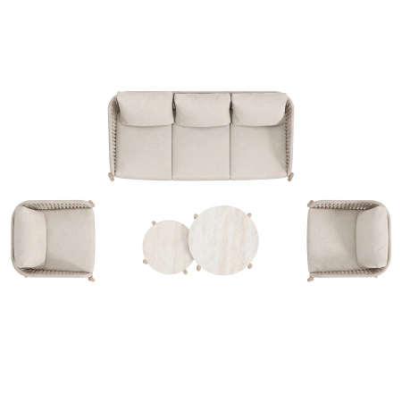 Set de relaxare din aluminiu BELLANTI Carrara pentru 5 persoane + 2 x măsuță | Bej