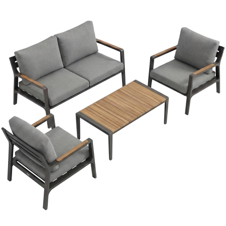 Set de relaxare din aluminiu BELLANTI Certaldo pentru 4 persoane + măsuță | Antracit | Gri | Teak