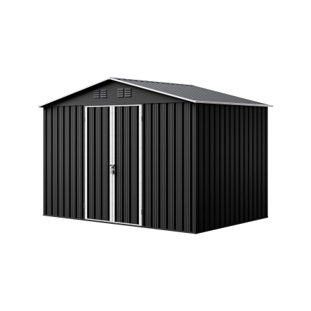 Magazie metalică pentru unelte NORDVIC Thor 283x189 cm - uși batante, Zincată, Acoperiș în două ape, Ventilație, Cold Grey