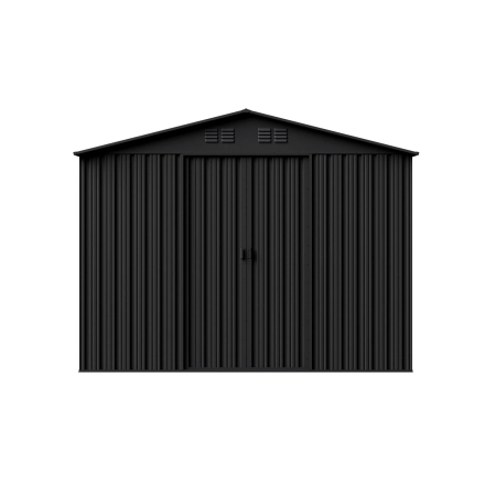 Magazie metalică pentru unelte NORDVIC Magni 283x189 cm + uși glisante 182 cm, galvanizată, acoperiș în două ape, ventilație, Cold Grey