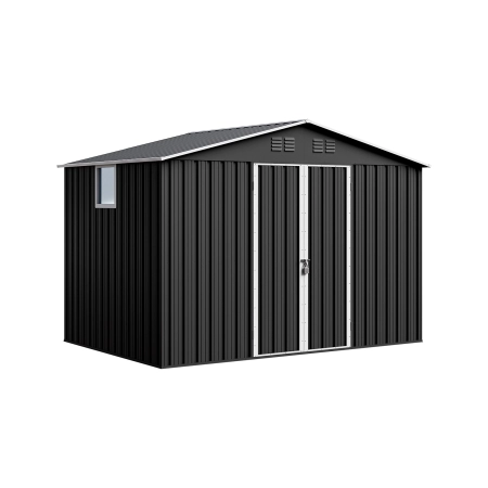 Magazie metalică pentru unelte NORDVIC Thor 283x189 cm - uși batante, Zincată, Acoperiș în două ape, Ventilație, Cold Grey