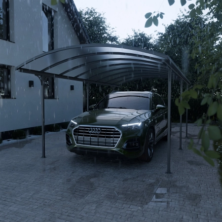 Copertină auto carport NORDVIC Frej 3x6 - 302 x 580 x 230 cm cu policarbonat 6 mm, Cold Grey