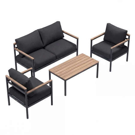 Set de relaxare din aluminiu BELLANTI Bucine pentru 4 persoane + măsuță | Negru | Teak