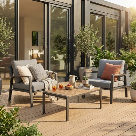 Set de relaxare din aluminiu BELLANTI Certaldo pentru 2 persoane + măsuță | Antracit | Gri | Teak