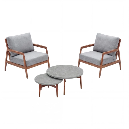 Set de relaxare din aluminiu BELLANTI Prato pentru 2 persoane + măsuță | Gri | Teak