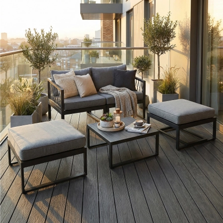 Set de relaxare din aluminiu BELLANTI Arezzo pentru 4 persoane + măsuță | Gri | Negru