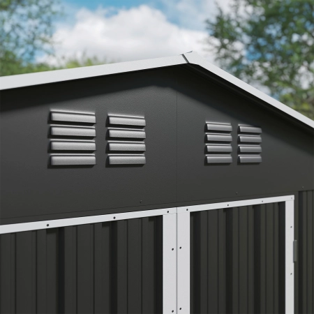Magazie metalică pentru unelte NORDVIC Thor 283x189 cm - uși batante, Zincată, Acoperiș în două ape, Ventilație, Cold Grey