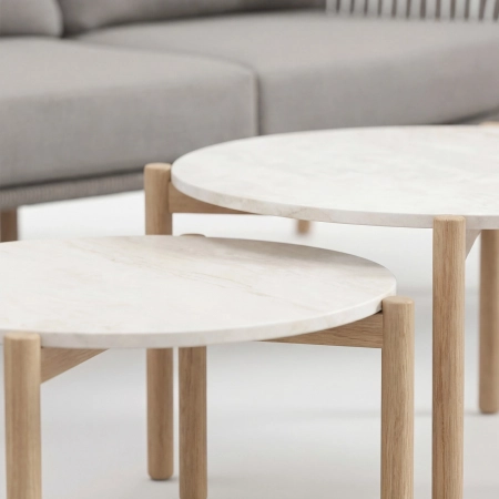 Set de relaxare din aluminiu BELLANTI Carrara pentru 2 persoane + 2 x măsuță | Bej închis
