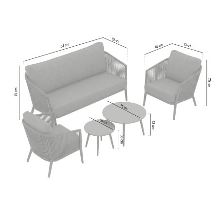 Set de relaxare din aluminiu BELLANTI Firenze pentru 3 persoane + măsuțe |  Antracit