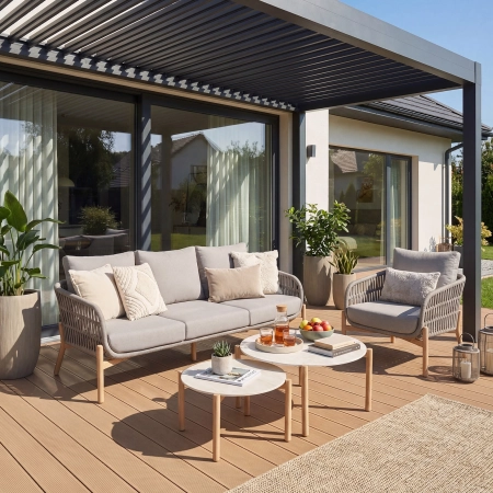 Set de relaxare din aluminiu BELLANTI Carrara pentru 4 persoane + 2 x măsuță | Bej închis