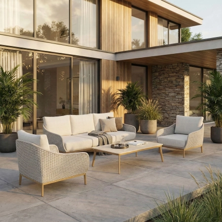 Set de relaxare din aluminiu BELLANTI Pienza pentru 5 persoane + măsuță | Bej