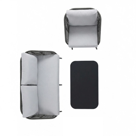Set de relaxare din aluminiu BELLANTI Livorno 3 persoane + măsuță | Gri | Negru