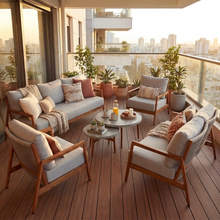 Set de relaxare din aluminiu BELLANTI Prato pentru 7 persoane + măsuță | Gri | Teak