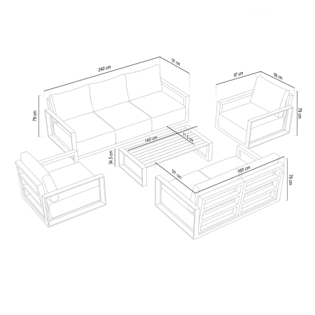 Set de relaxare din aluminiu BELLANTI Empoli pentru 7 persoane + măsuță | Bej
