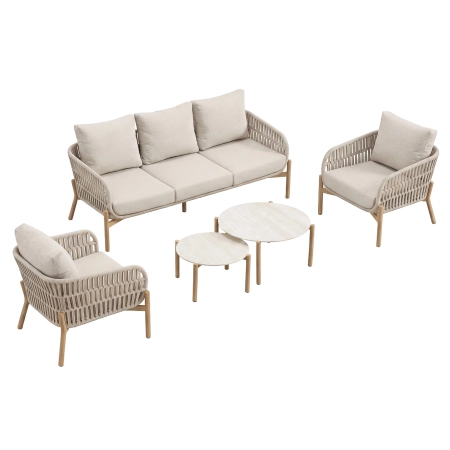 Set de relaxare din aluminiu BELLANTI Carrara pentru 5 persoane + 2 x măsuță | Bej