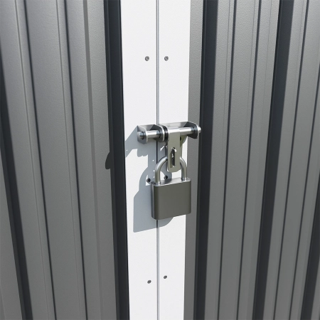 Căsuță metalică de grădină pentru unelte NORDVIC Thor 283x313 cm - uși batante, Zincată, Acoperiș în două ape, Ventilație, Light Grey