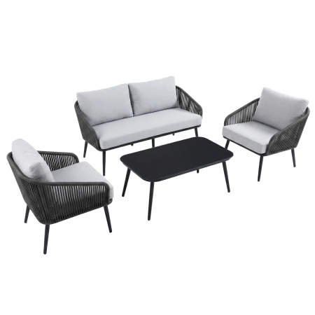 Set de relaxare din aluminiu BELLANTI Livorno pentru 4 persoane + măsuță | Gri | Negru