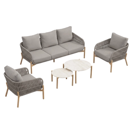 Set de relaxare din aluminiu BELLANTI Carrara pentru 5 persoane + 2 x măsuță | Bej închis